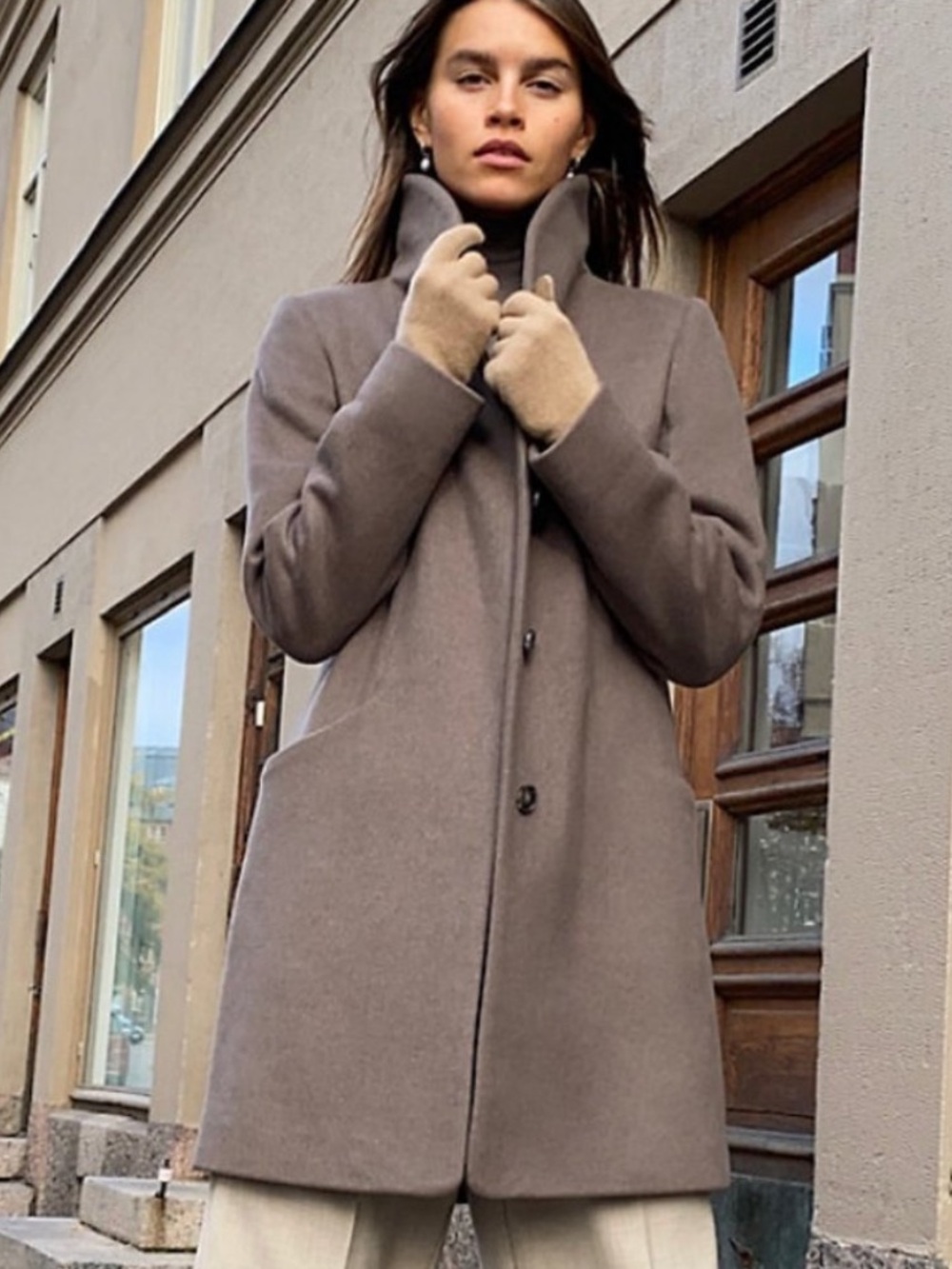 Wilfred Cocoon Coat Taupe Size Large Handcrafted Wool Cashmere Neutral Heavy